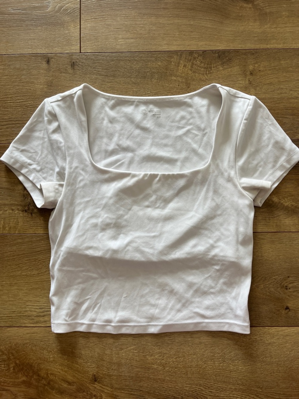 AERIE 🤍 Offline Women's White Square Neck Short Sleeve Top - Size Small